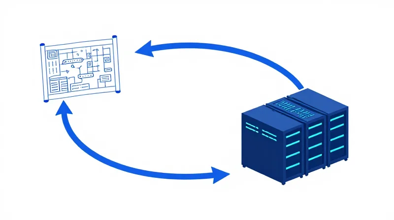 Flat vector illustration of a structured progression from planning to a full-scale data center deployment.