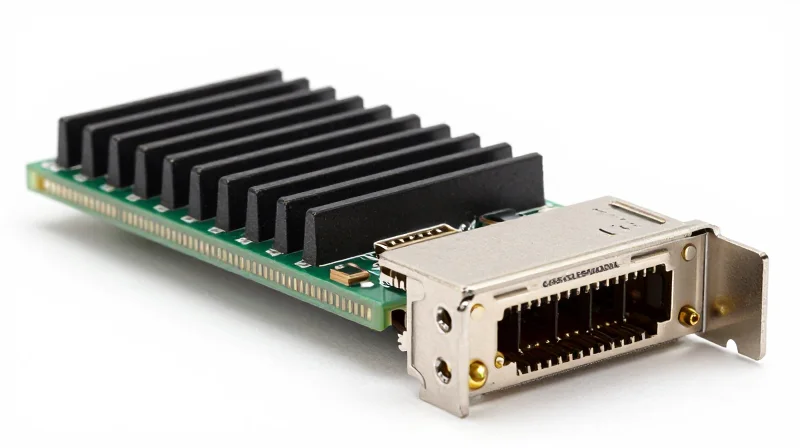 OSFP800: Thermal Management and Power Efficiency Detailed view of an OSFP800 transceiver highlighting its integrated heat sink for thermal management.