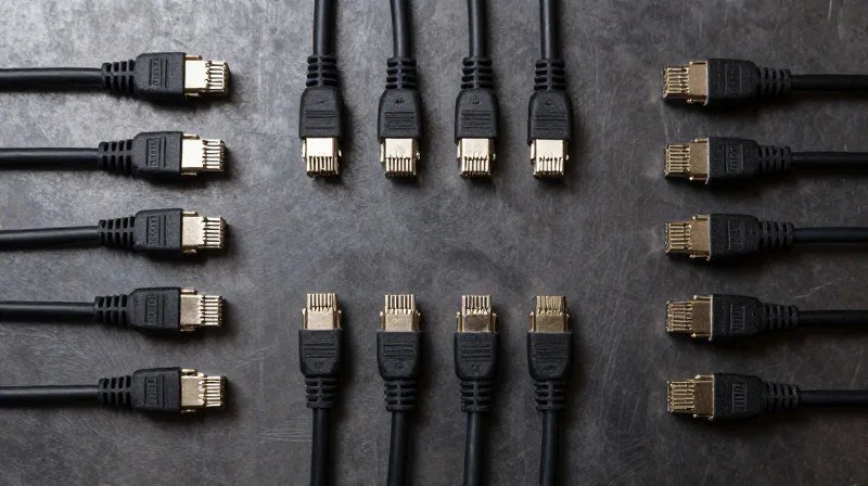 Infrastructure Compatibility: Switch and Cable Interoperability A flat lay arrangement of 800G connectivity hardware including DAC and AOC cables.