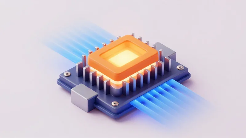 3D isometric illustration of heat dissipation in a high-performance network module.