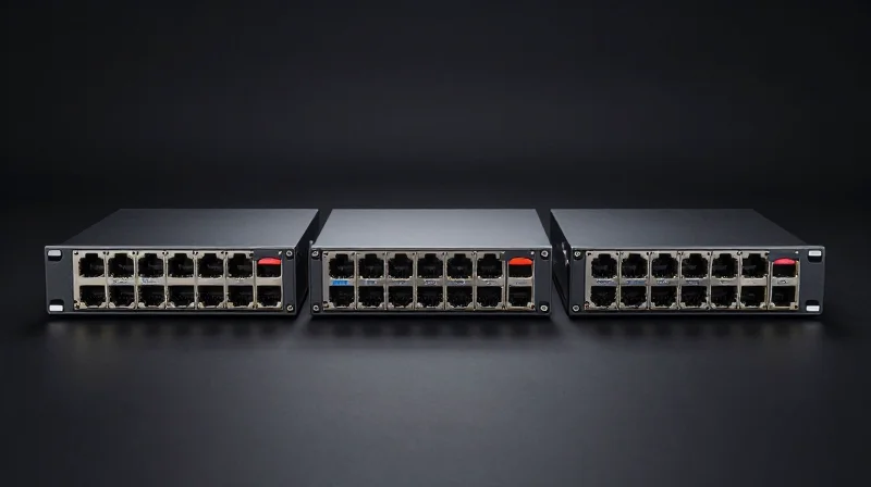 Side-by-side comparison of different optical modules with colored pull-tabs.