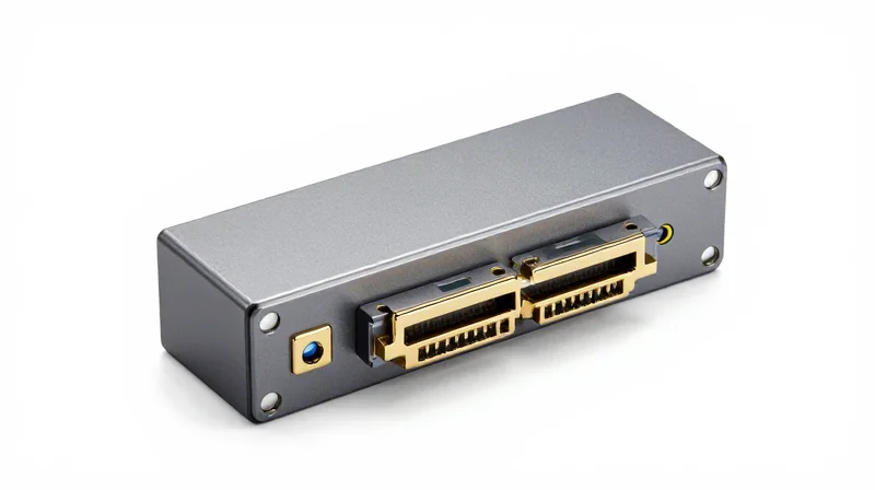 Key Hardware Specs: Form Factors and Power Professional studio shot of a QSFP-DD optical module