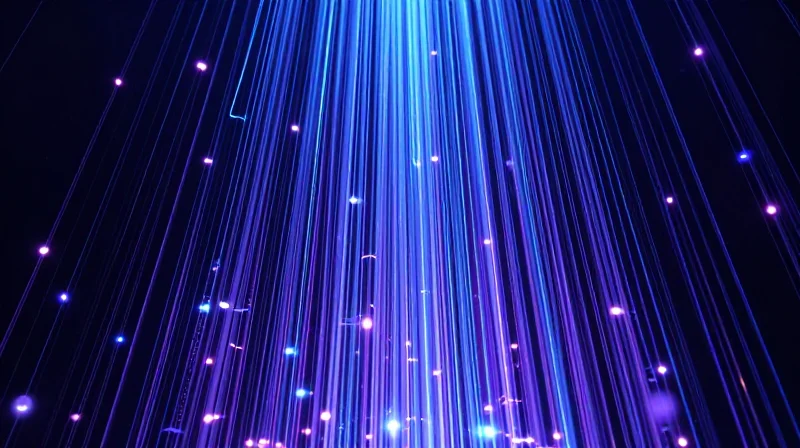 Abstract data visualization representing high-speed 400G network evolution with glowing fiber optic streams.