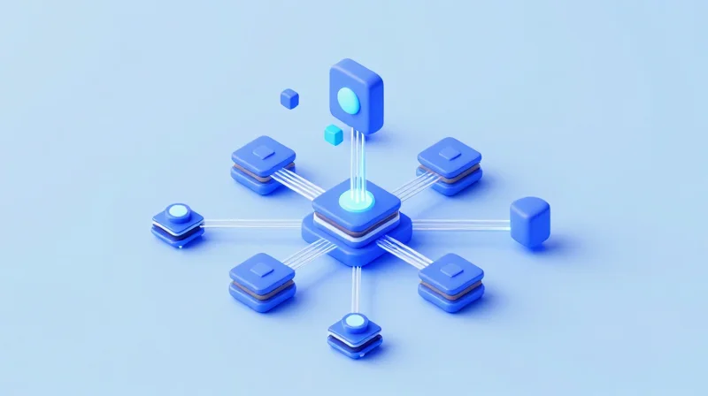 Isometric 3D illustration showing different optical transceiver modules in a modular network architecture.