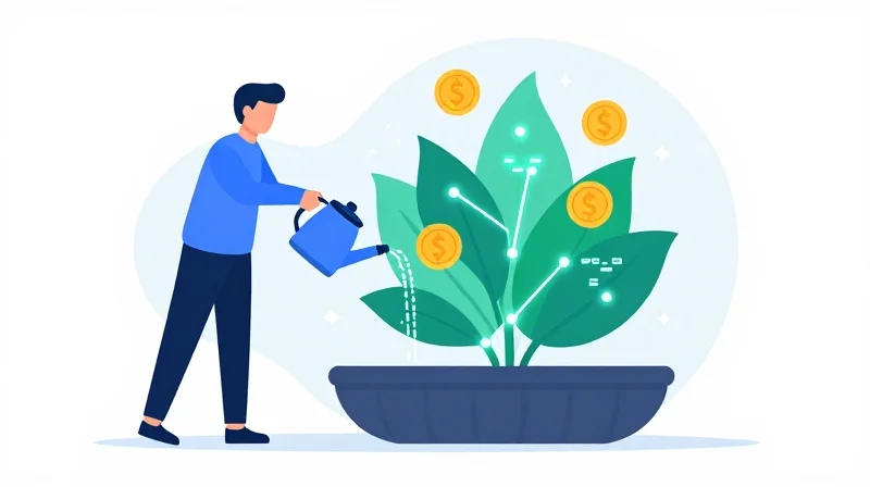 Flat vector illustration representing long-term financial growth and network efficiency.
