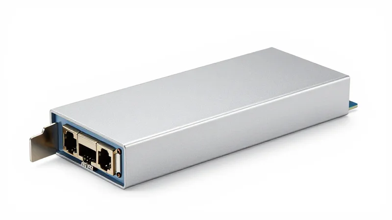 Ubytelink Engineering: The Anatomy of a High-Performance Module A high-end 400G FR4 optical transceiver module showing premium metallic finish and precision engineering.