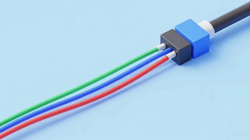 Advanced CWDM4 Technology: Mastering 2km Reach 3D isometric illustration of four different colored light wavelengths merging into a single optical fiber.