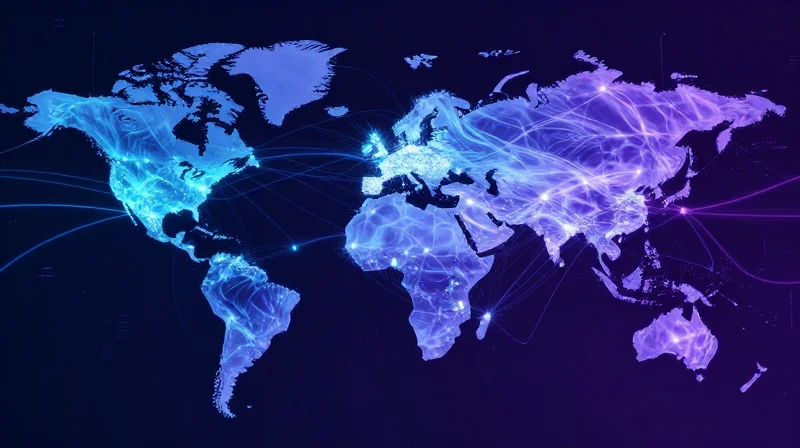 Real-World Applications: From AI Clusters to Global DCI Abstract digital map showing global connections and data flow between AI training clusters.