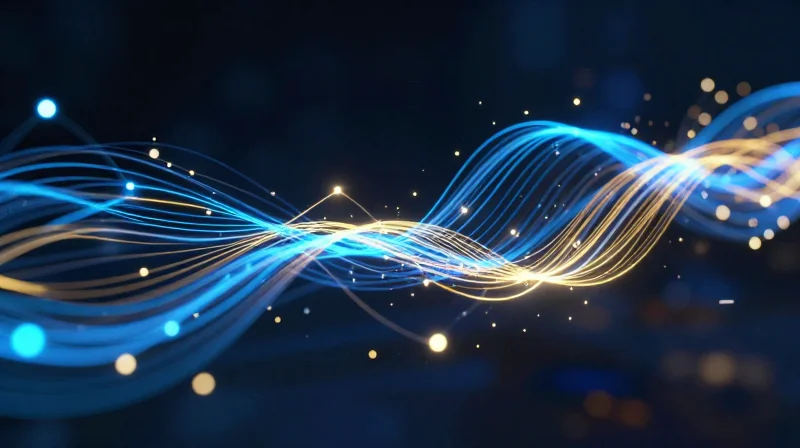 Abstract data visualization showing light trails representing network speed and latency benchmarks.