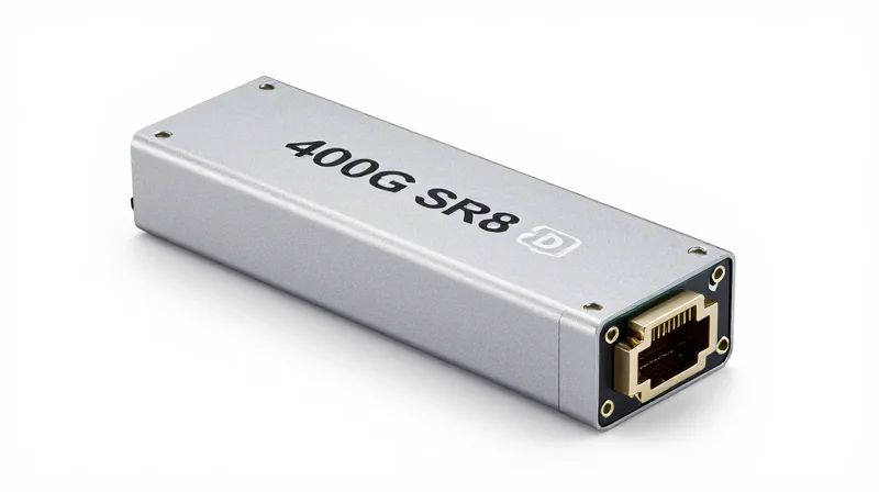 Defining the 400G SR8 Standard A high-end 400G SR8 QSFP-DD optical transceiver module on a clean white background.