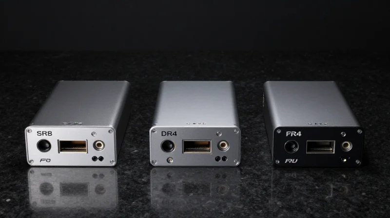 SR8 vs. DR4 vs. FR4: A Feature-by-Feature Comparison Side-by-side comparison of three different 400G optical transceivers on a professional dark background.