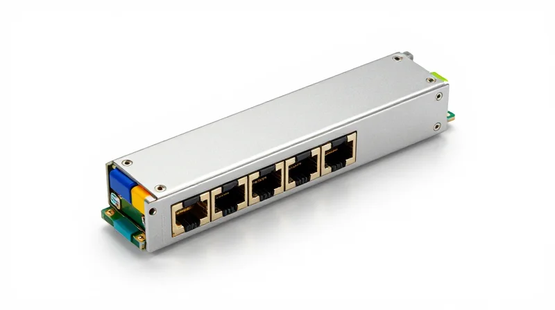 A sleek professional product shot of a QSFP56 200G transceiver on a white background.