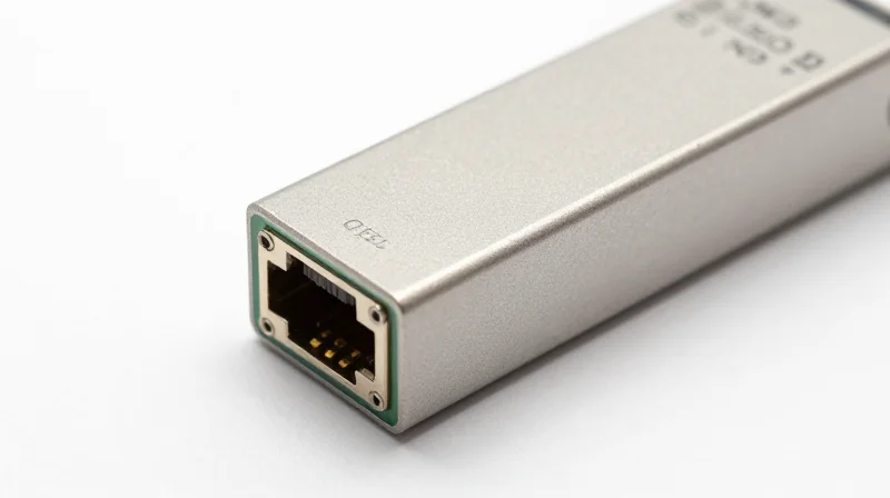 A detailed product shot of a QSFP56-DD transceiver showing the double-density design.