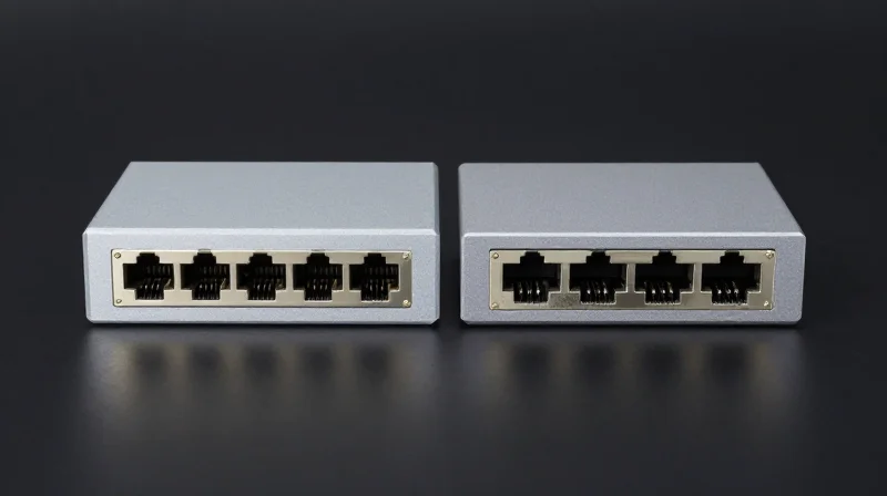 Side-by-side visual comparison of the electrical connector ends of a standard QSFP56 and a double-density QSFP56-DD module.