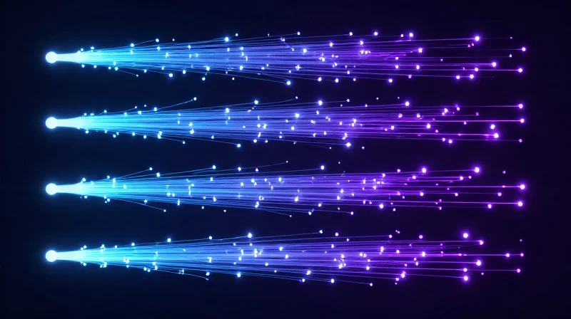 Abstract data visualization of multi-level signal waves representing PAM4 modulation in high-speed fiber optics.