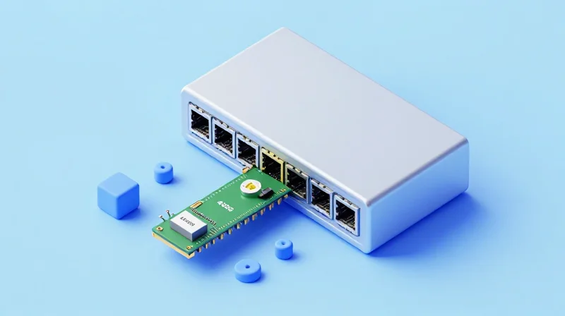 Isometric view of transceiver modules fitting into legacy and modern switch ports.