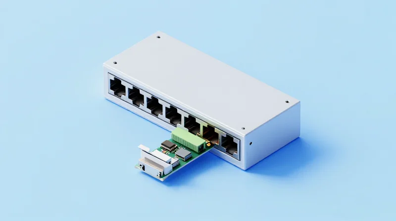 Isometric view of a networking port illustrating how different module generations fit into the same physical slot.