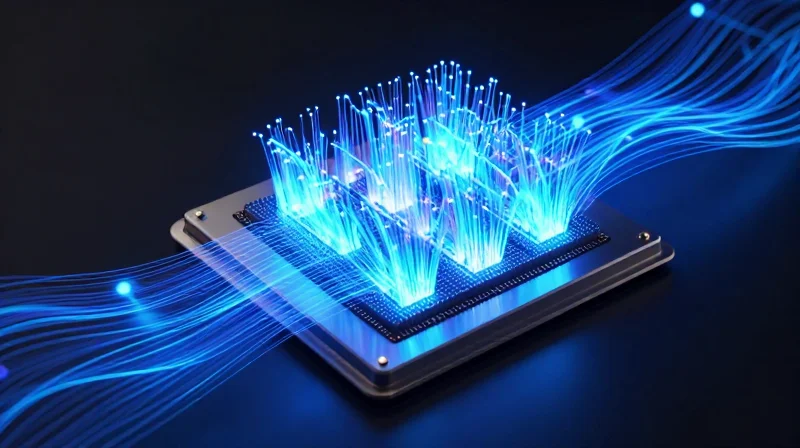 Abstract technical art representing heat dissipation and cooling efficiency in high-speed hardware modules.