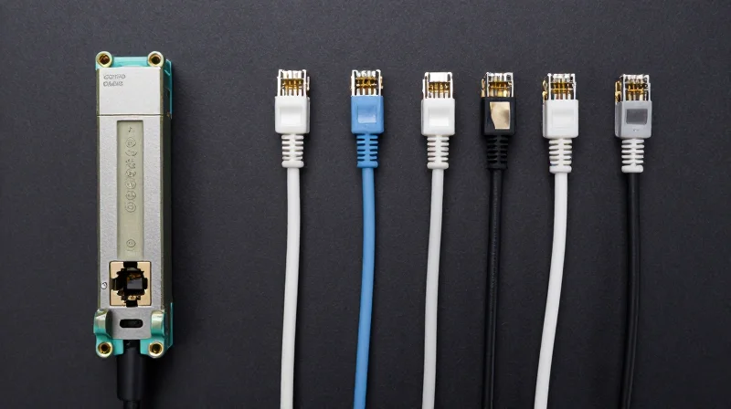 Organized layout of QSFP56 transceiver and MPO-12 fiber optic cables.