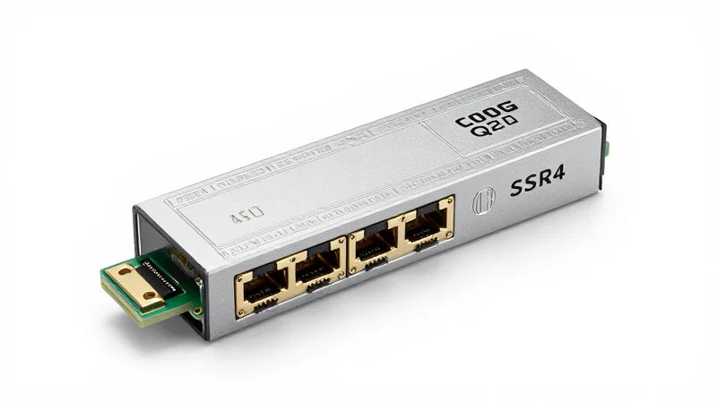 A high-performance 200G QSFP56 SR4 optical transceiver module showing metallic casing and connector details.