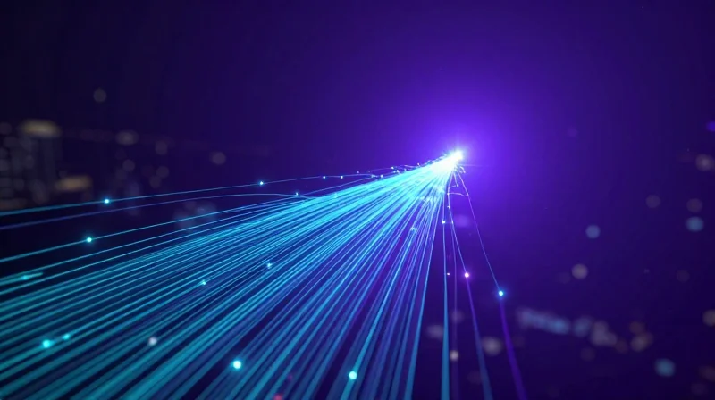 Abstract digital landscape representing the migration from 200G to 400G and 800G networking architectures.
