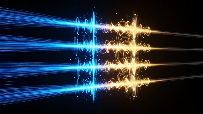 The Core Technology: PAM4 Modulation Explained Abstract digital visualization of PAM4 modulation levels with glowing pulses of light.