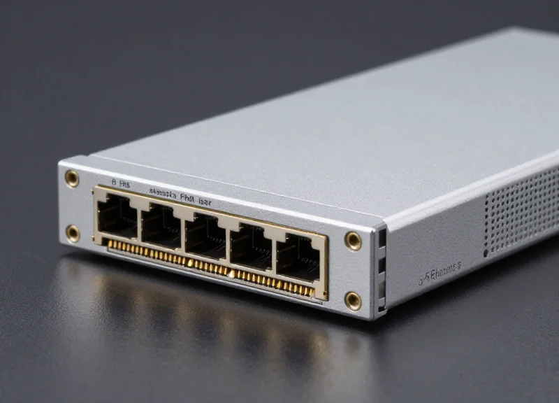 A high-end optical transceiver module for 200G FR4 networking, featuring a metallic casing and fiber optic ports, set against a professional studio background.