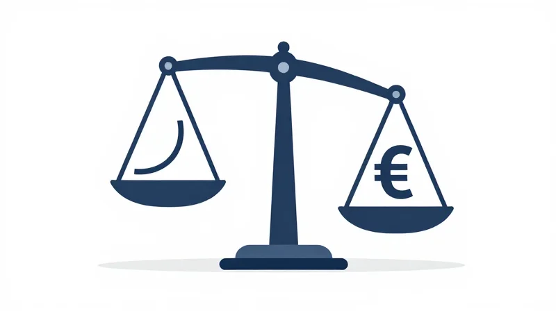 A business illustration of a balance scale comparing technology and cost savings.