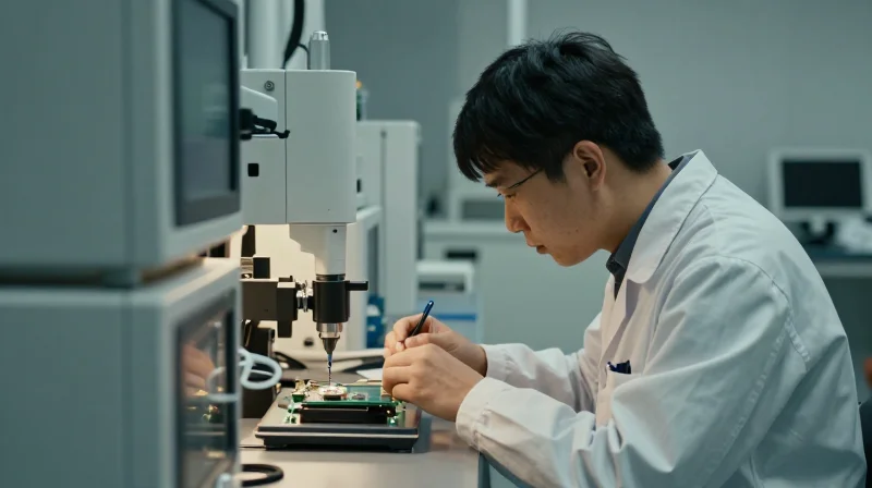 Rigorous Testing Protocols: The Ubytelink Quality Shield A technician performing quality testing on optical transceivers in a professional laboratory.