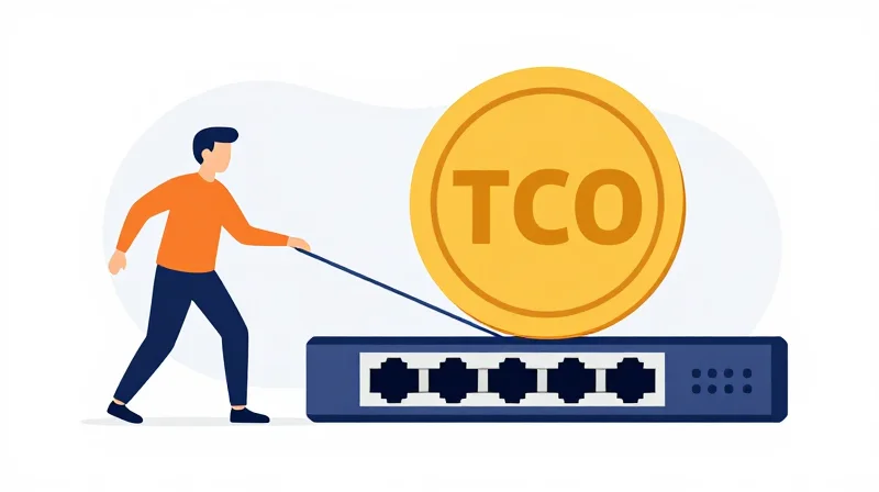 Total Cost of Ownership (TCO) Comparison Visual concept of cost savings and long-term value in network infrastructure investment.