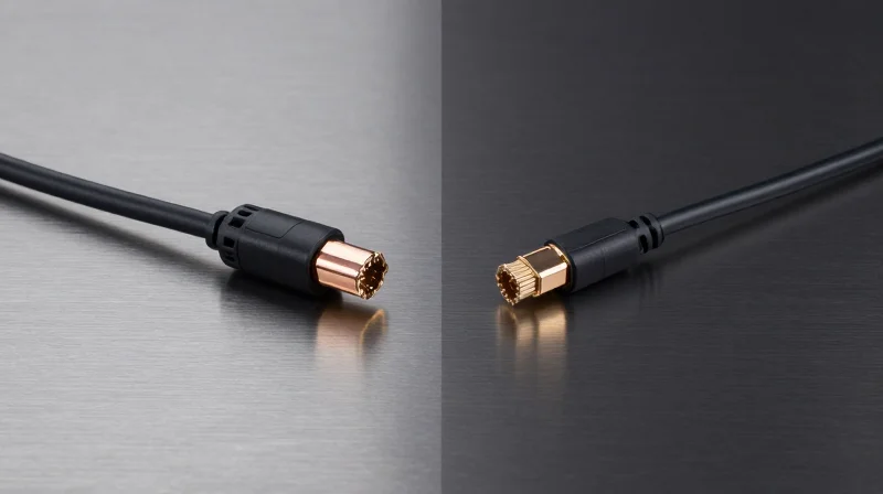 The Evolution of 400G Interconnects: DAC and AOC Basics Side-by-side comparison of a heavy copper 400G DAC cable and a slim 400G AOC optical cable.