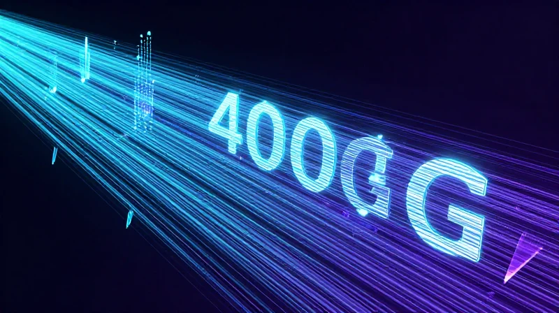 The Impact of 400G Throughput on Network Capacity Abstract visualization of high-speed data flow and light trails representing 400G throughput.