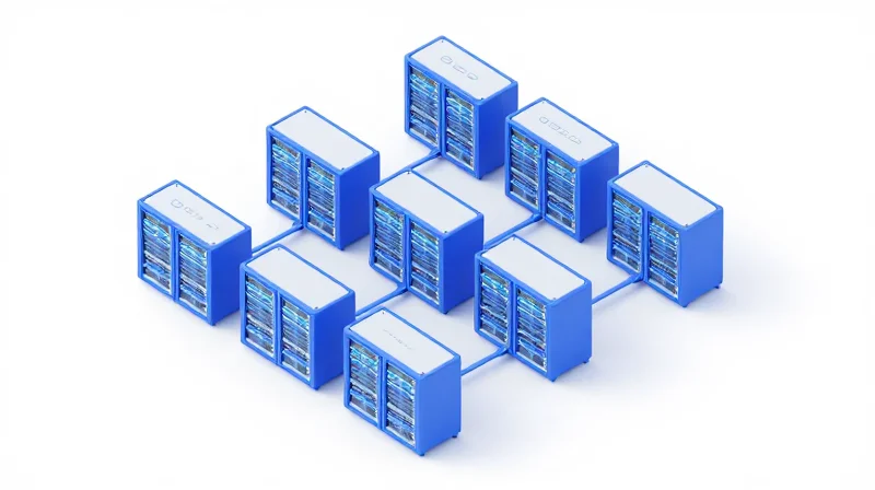 The Evolution of Data Center Fabrics: From 3-Tier to Leaf-Spine Isometric 3D representation of a leaf-spine network topology with interconnected server nodes.