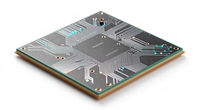 The Role of Silicon Photonics and Optical Interconnects A professional close-up shot of a silicon photonics chip used in 400G networking.