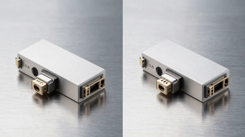 Side-by-side comparison of different 400G transceiver modules on a clean studio background.