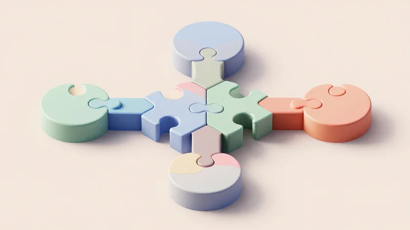 Isometric 3D model representing the integration of different network modules.