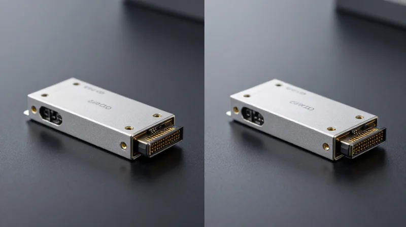 Side-by-side comparison of QSFP-DD and OSFP 400G optical modules on a dark background.