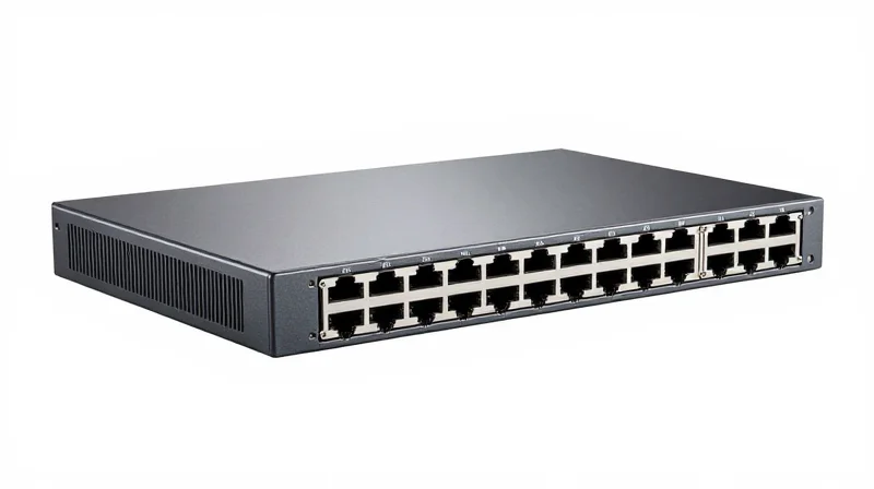 High-density 400G network switch with custom cooling design on a pure white background.