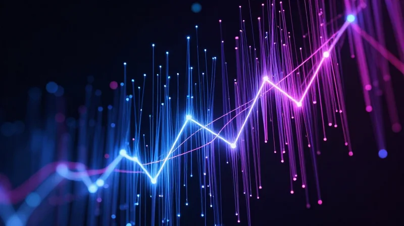 Abstract digital data visualization representing the transition from 400G to 800G networks.