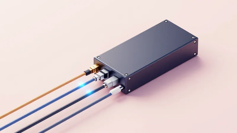 The Pathway to 400G: Aggregating Single Lambda Channels Isometric 3D view of four data modules converging into a high-capacity optical transceiver hub.