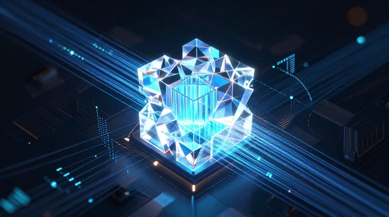 Role of the DSP: Signal Integrity and Error Correction Abstract visualization of a digital processor core cleaning and focusing chaotic light data into a pure laser stream.