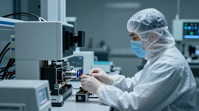 Reliability as a Standard: Ubytelink’s Quality Assurance A technician performing rigorous quality testing on optical networking hardware in a cleanroom.