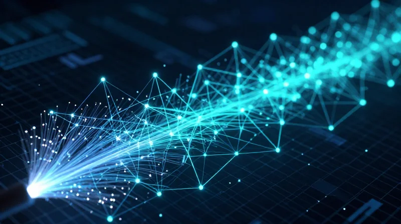 Abstract visualization of high-speed fiber optic data streams representing the evolution from 100G to 400G connectivity.