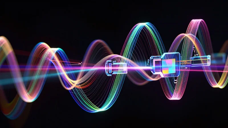 The Role of Coherent Optics in 400G DCI Conceptual representation of coherent optics using intertwined light waves and polarization.
