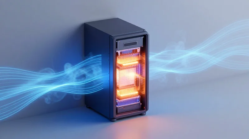 Power Efficiency and Thermal Management Challenges Conceptual art showing a heat-emitting component being cooled by advanced airflow systems.
