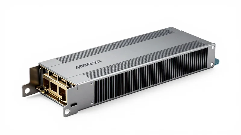 400G ZR and ZR+: The New Gold Standard for Interoperability A close-up studio shot of a 400G ZR optical transceiver module on a white background.