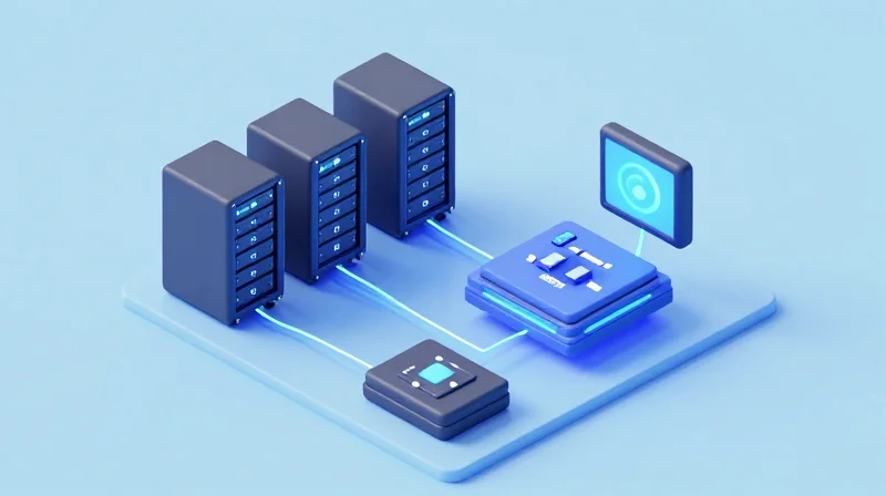 Future-Proofing: The Roadmap to 800G and 1.6T Isometric 3D model of a futuristic modular networking environment expanding into future speeds.