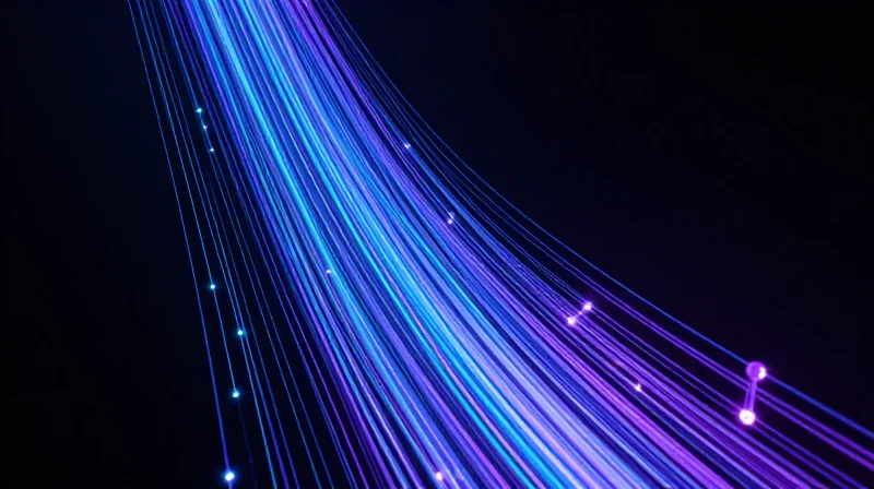 Abstract visualization of high-speed 400G data streams and glowing fiber optic paths.