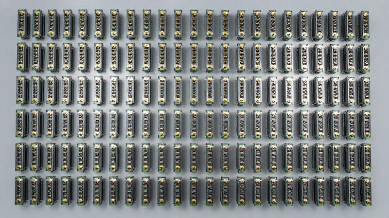 Neatly organized rows of 400G transceivers representing wholesale inventory.