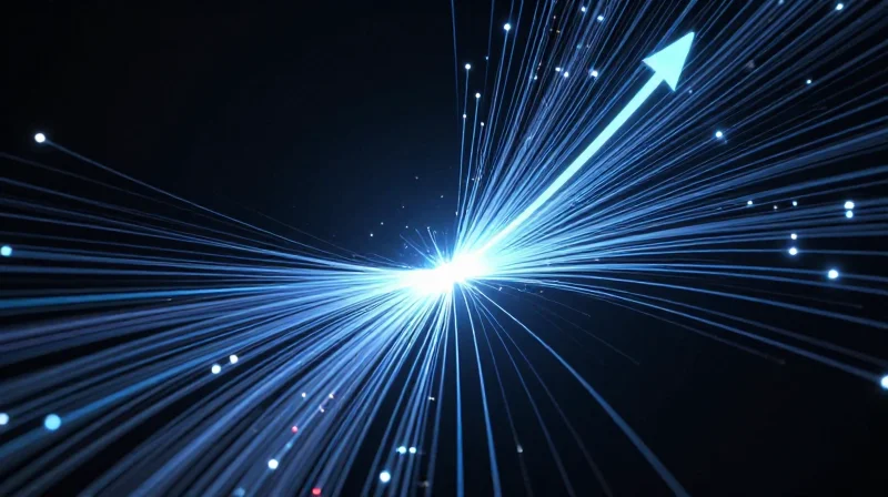 Futuristic abstract art representing the transition from 400G to 800G network technology.